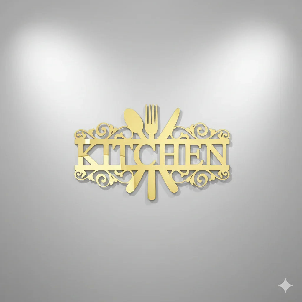 1 Pcs Kitchen Knife and Fork Pattern Mirror Wall Decal