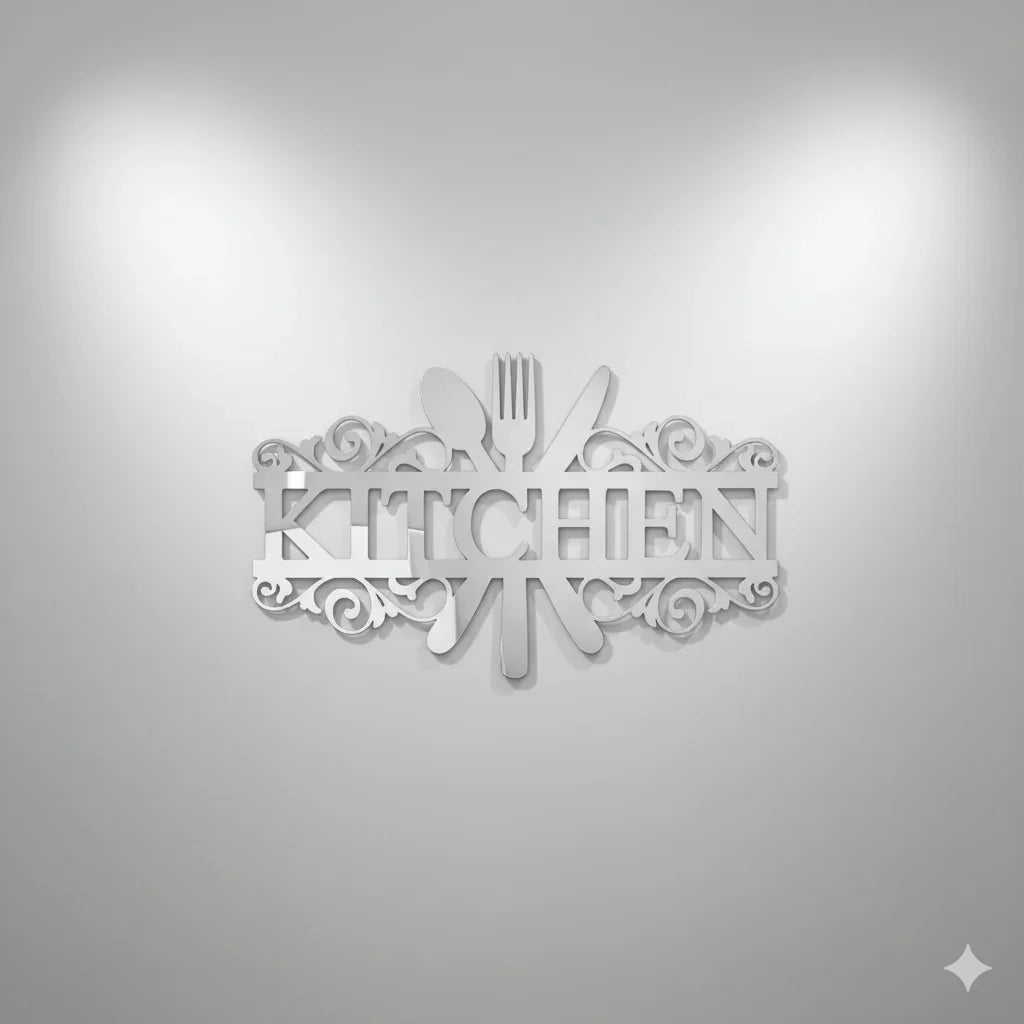 1 Pcs Kitchen Knife and Fork Pattern Mirror Wall Decal