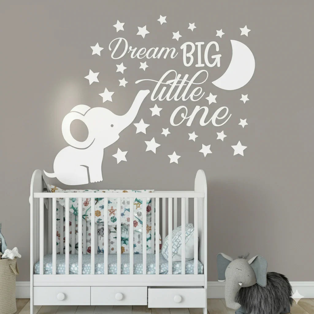 Kids Room Decorative Wall Sticker With Stars & Elephant