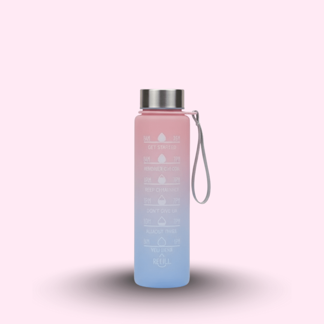 Premium Motivational Water Bottle with Time Markers - MB ENTERPRIZE - Pink - Small (300 ml) - 