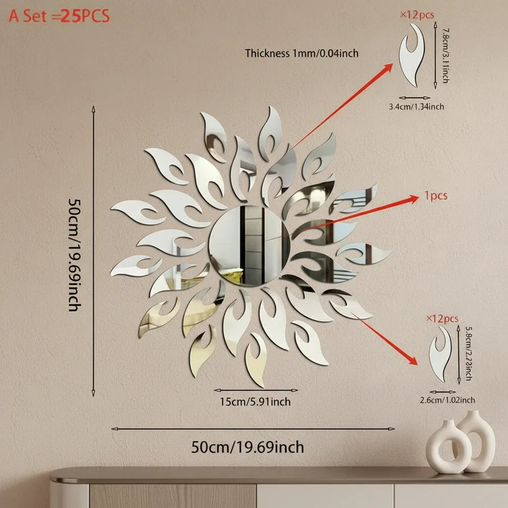25pcs Sunflower Acrylic Mirror Wall Stickers