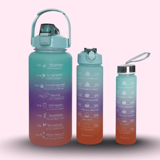 Set of 3 Motivational Water Bottles with Time Markers – BPA Free, Leakproof, Large & Portable - MB ENTERPRIZE - Multi Color - 